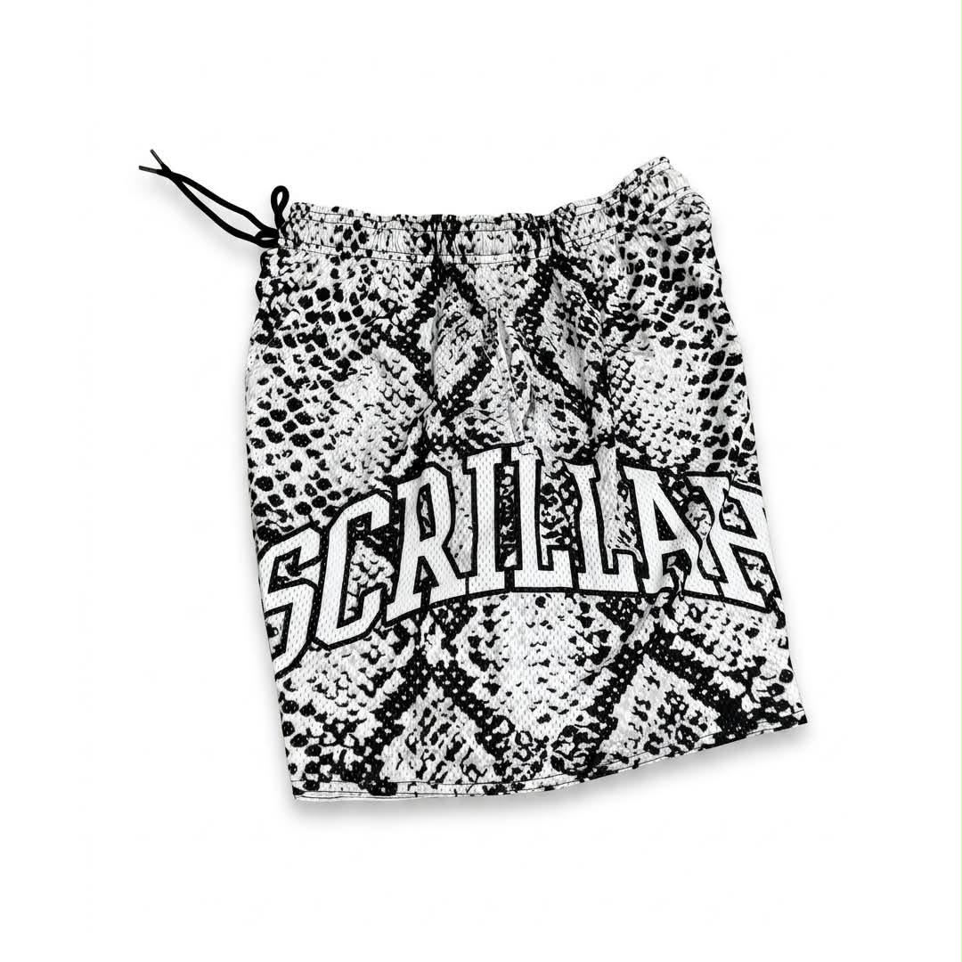 White snake skin mesh short